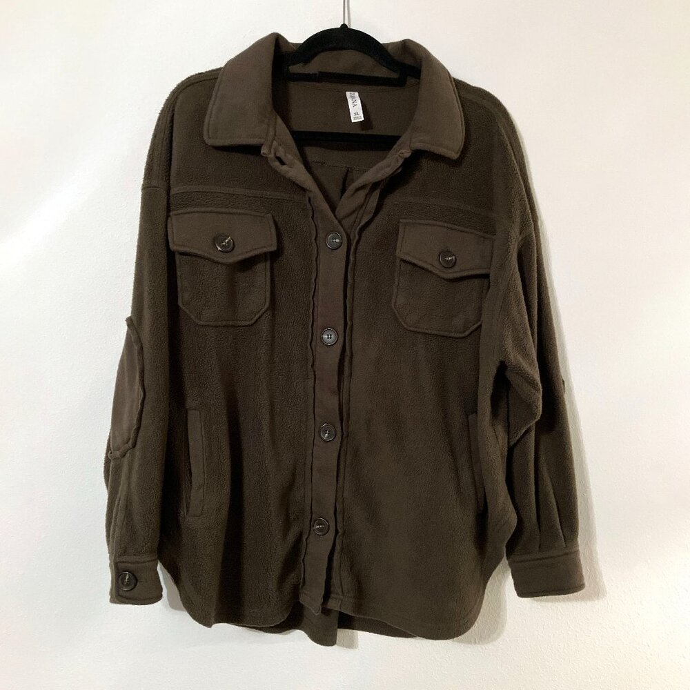Zenana Women's Long Sleeve Button Down Fleece Jacket | Olive Green | XL